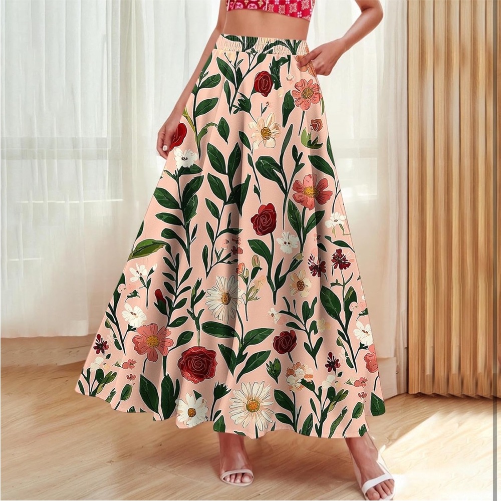 Floral Print A line Maxi Skirt - Picture 3 of 7